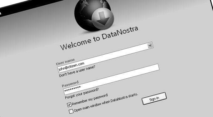 login screen